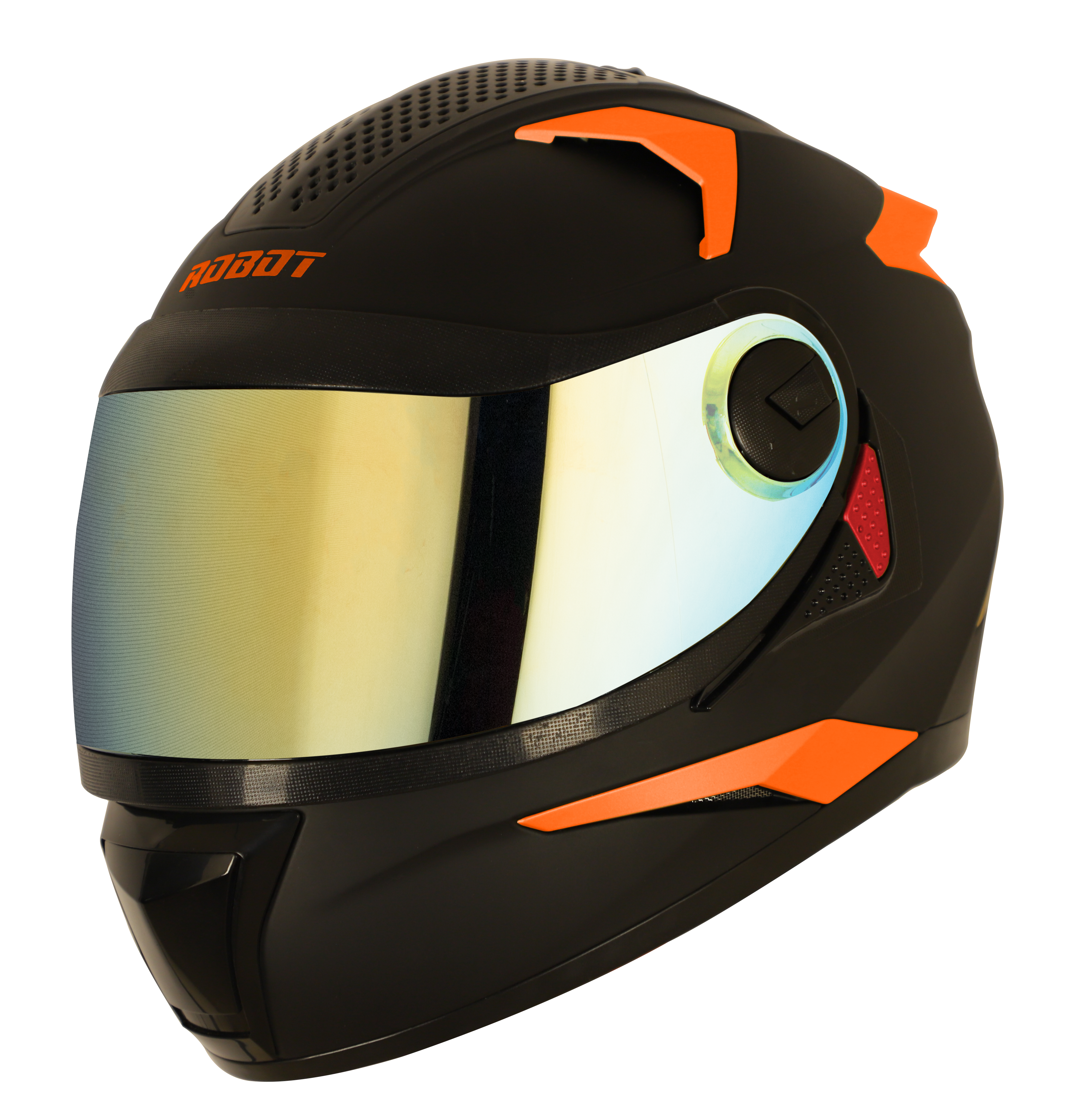 SBH-17 ROBOT FLUORESCENT EDITION MAT BLACK WITH FLUO ORANGE (FITTED WITH CLEAR VISOR EXTRA GOLD CHROME VISOR)